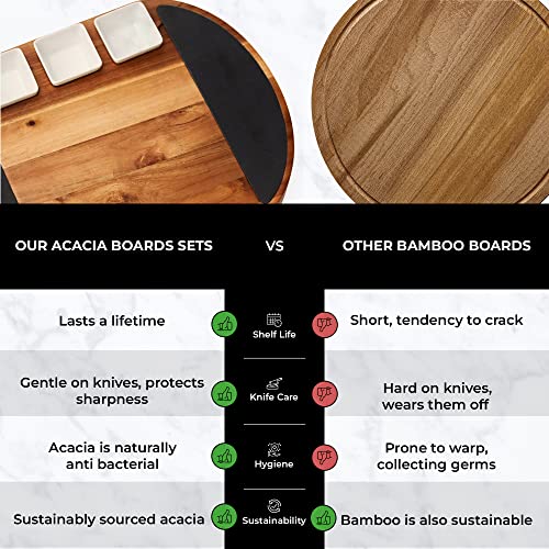 Premium Oval Charcuterie Board Cheese Board Set: Acacia Wood, Stainless Steel Knives - Christmas Gifts for Women, House Warming Gifts Ideas, New Real Life Living