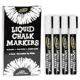 Chalk Markers - 4 White, Erasable, Non-Toxic, Water-Based, Reversible Tips, Crisp White For Kids & Adults for Glass & Chalkboard Markers for Bandle B.