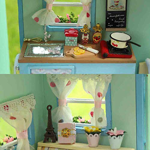 MAGQOO Wooden Dollhouse Miniature with Furniture DIY Dollhouse Kit DIY House Kit Tiny House Kit with Voice Control and Music Movement 1:18 Scale MAGQOO