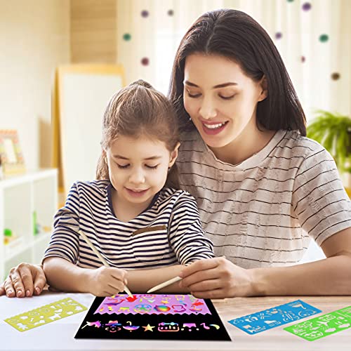 ZMLM Rainbow Scratch Paper Kit: 117Pcs Magic Art Craft Stuff Supplies Black Drawing Pad for Age 3-12 Kids Children Girl Boy DIY Toy Activity ZMLM