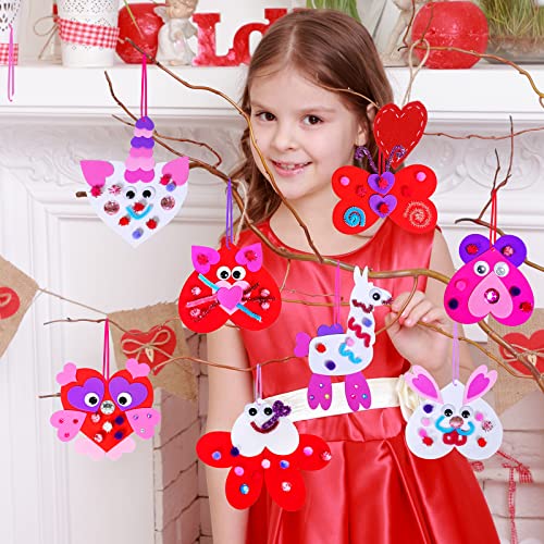 Winlyn 24 Sets Valentine's Day Craft Kits DIY Foam Hearts to Animal Shape Ornaments Art Sets Heart Dog Unicorn Bee Cat Owl Butterfly Ladybug Llama Winlyn