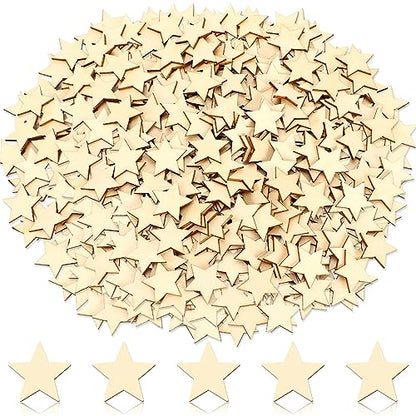 300 Pcs Wooden Stars,Unfinished Wood Star Shape Wood Pieces Wood Cutouts Small Wooden Stars for Craft DIY Memorial Day Flag Day Independence Day - WoodArtSupply