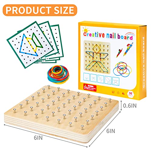 HEELWIRE Wooden Geoboard,Montessori Toy,Graphical Mathematical Education Toy for Kids with Pattern Cards and Rubber Bands to Figures and Shapes, - WoodArtSupply