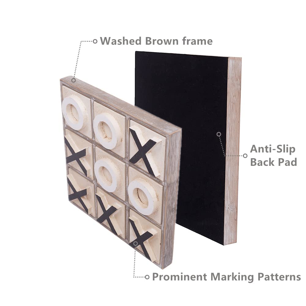 JEVERGN 12.6" Large Tic Tac Toe Game, Rustic Wooden Coffee Table Game, Wood Tic-tac-Toe Board Game with Decor, Family Games for Adult & Kids, Washed JEVERGN