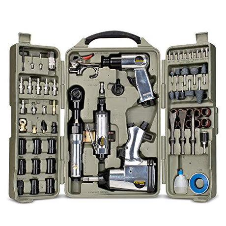 Trades Pro Air Tool and Accessories Kit, 71 Piece, Impact Wrench, Air Ratchet, Die Grinder, Aire Hammer, Hose Fittings, Storage Case - 836668 Tradespro