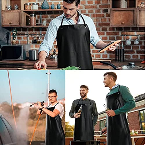 Chemical Resistant Work Cloth - Adjustable Bib Butcher Apron Waterproof Rubber Vinyl Apron Blacks - 43" Light Duty- Stay Dry When Dishwashing, Lab K Y KANGYUN