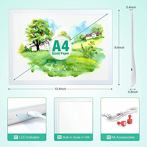Rechargeable A4 Light Pad, Wireless Battery Powered LED Light Box for Tracing, Ultra-Thin Dimmable Light Board for Weeding Vinyl, Sketching, Drawing, FirstPower