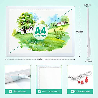 Rechargeable A4 Light Pad, Wireless Battery Powered LED Light Box for Tracing, Ultra-Thin Dimmable Light Board for Weeding Vinyl, Sketching, Drawing, - WoodArtSupply