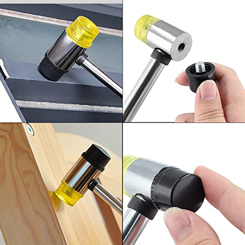 Cionyce Rubber Mallet Hammer, 25mm Dual Head Soft Mallet Hammer Nylon Rubber Hammer, Metal Mallet with 2pc Conversion Head for Jewelry, Leather Cionyce