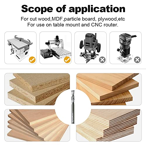 FivePears Up Cut Spiral Router Bit for CNC, 1/4 inch Cutting Diameter and 1 inch Cutting Length 1/4 inch Shank Carbide End Mill Router Bit for Wood - WoodArtSupply