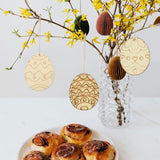 KALLORY Easter Egg Wooden Cutouts with Rope 60pcs Easter Egg Unfinished Wood Ornaments Egg Shaped Blank Wooden Slices for Easter Spring Hanging KALLORY