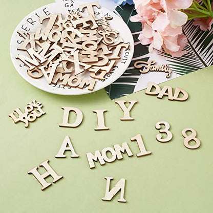 144pcs Unfinished Wood Letter Number Word Wooden Cutout Crafts Family Signs Alphabe Wood Decor for DIY Home Wall Decoration Painting Early - WoodArtSupply