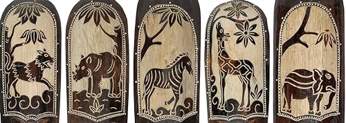 Artisan-Carved Set of 5 Hand-Crafted Wooden African Animal Wall Masks: Unique Tribal Art Sculptures - Each 20 Inches High - Perfect for Cultural Zeckos
