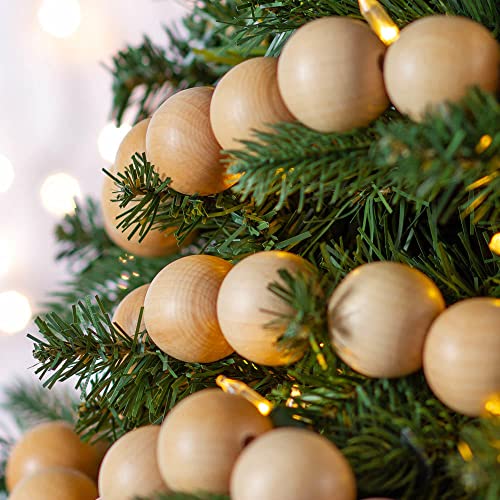 Wood Large Bead Christmas Garland - Round Jumbo Beads on This Natural Wood Garland. Use for Rustic, Natural, Scandinavian, Country, or Farmhouse Factory Direct Craft