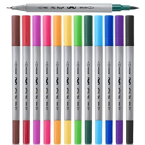 Mr. Pen- Dual Tip Brush Pens, 12 Colors, Art Markers for Kids Adults Coloring Mr. Pen