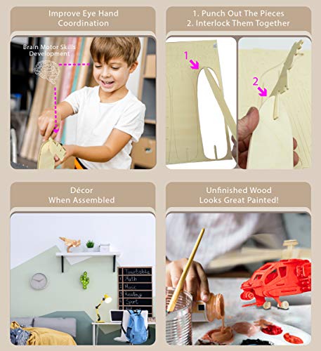 Puzzled Bundle of Aircrafts: F-15, Apache, & F-18 Wooden 3D Puzzles Construction Kits - Fun & Educational DIY Combat Toys, Assemble Model Unfinished Puzzled