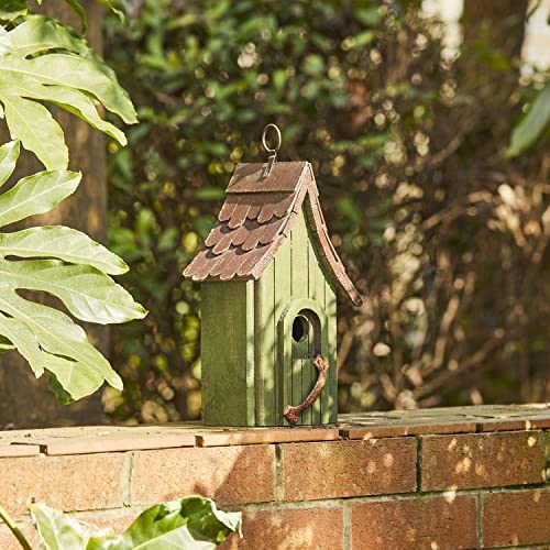 Glitzhome Green Hand Painted Garden Wood Birdhouse with Single Roof Hanging Bird House for Outside glitzhome