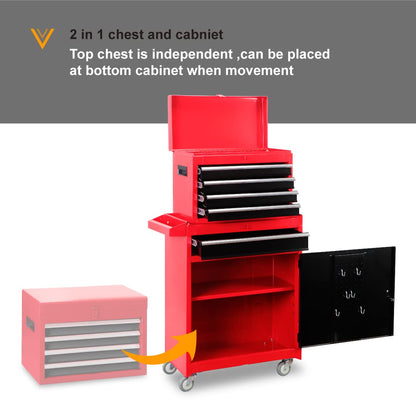 BIG RED 5-Drawer Rolling Tool Chest/Box with wheels,Metal Removable Tool Storage Cabinet for Garage and Workshop,Red/Black,ATBT3426R-RB