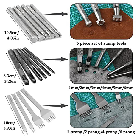 Leather Craft Tools, 60 Pieces Leather Working Tools and Supplies with Storage Bag Cutting Mat Prong Punch Groover Edge Creaser Stamping Carving BAGERLA