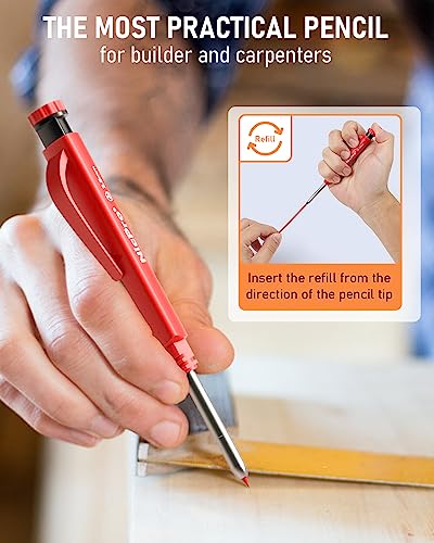 Nicpro 2 Pack Carpenter Pencil Set with Sharpener & Finger Grip, Solid Mechanical Pencils with 26 Refills (Red, Black, Yellow), Deep Hole Marker Nicpro
