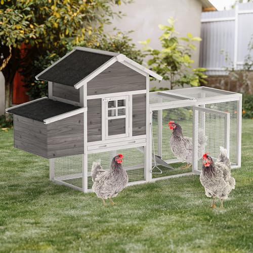 Wooden Chicken Coop, 80” Large Chicken Run 2 Tier Guinea Pig Pet House Outdoor with Pull Out Tray & Ramp Bunny Cage with Egg Box Rabbit Hutch with