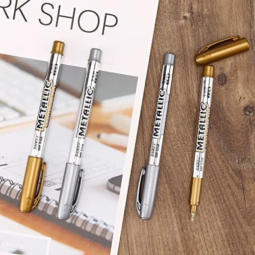 LOONENG Gold and Silver Metallic Markers, Fine Point Gold and Silver Metallic Marker Pens for Adult Coloring, Black Paper, Scrapbooking, Fabric, LOONENG