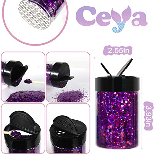 Ceya Holographic Chunky Glitter, 4.2oz/ 120g Purple Craft Glitter Powder Mixed Chunky & Fine Flakes Iridescent Nail Sequins for Nail Art, Hair, Epoxy ceya