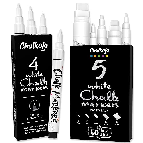 4 White 1mm + 5 White Variety Chalk Markers Bundle - WoodArtSupply