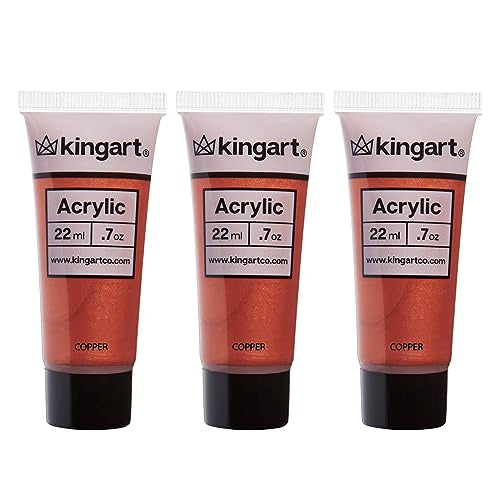 KINGART 500-143 PRO Artist Quality Copper Acrylic Paint, 22ml (0.74oz) Tubes, 3 Pack - Set (66ml Total), Copper - WoodArtSupply