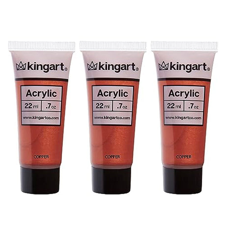 KINGART 500-143 PRO Artist Quality Copper Acrylic Paint, 22ml (0.74oz) Tubes, 3 Pack - Set (66ml Total), Copper KINGART