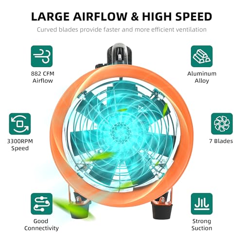YITAHOME Exhaust Fan 8 Inch, Utility Blower Extractor Fan High Velocity, Portable Ventilation Fan with 16FT Ventilator Duct Hose for Industrial, YITAHOME