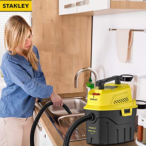 Stanley SL18910P-3 Wet/Dry, 3 Gallon, 3 Horsepower, Portable Car Vacuum, 3.0 HP AC, Black+Yellow Stanley