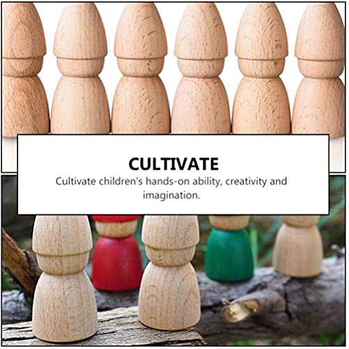 ULTNICE Dolls Peg People 6pcs Unfinished Wooden Figures Wooden Gnome Peg Doll Unpainted Wooden Dolls Crafts Desktop Ornaments Toys for Kids DIY