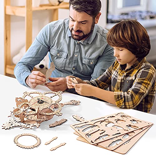3D Puzzles for Adults Wooden Clock kit DIY Build Mechanical Wall Clock Hanging Pendulum Clock Puzzle Gift for Aldult and Teens Jigtoy