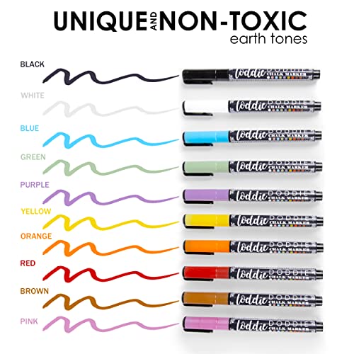 Loddie Doddie Fine Liquid Chalk Markers for Chalkboard - Erasable, Low-Odor Chalkboard Markers Erasable, Earth Tones Chalk Pens 10 Count Loddie Doddie