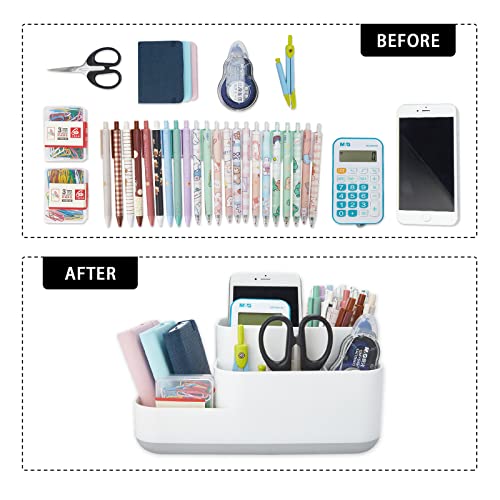 LETURE Desktop Storage Organizer, Pen Pencil Card Holder Box Container for Desk, Office Supplies, Vanity Table (White) - WoodArtSupply