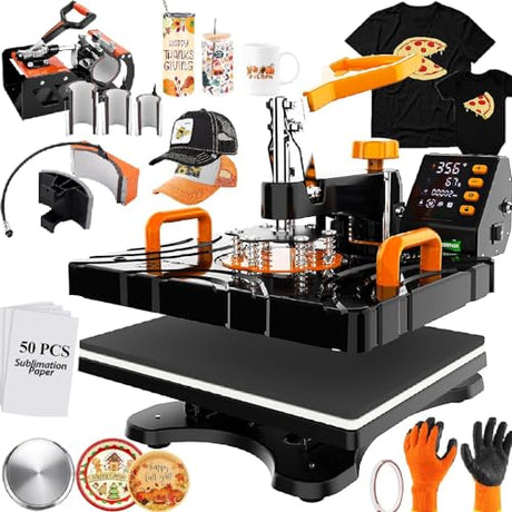 Heat Press Machine for T Shirts 12x15, 8 in 1 Heat Press, 850W Sublimation Machine, 360° Rotation Swing-Away Plate Heatpress, DIY Tumbler Heat Press, AKEYDIY