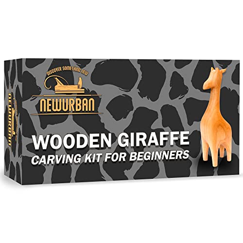 Wood Carving Kit for Beginners - Whittling kit with Giraffe - Linden Woodworking Kit for Kids, Adults - Wood Carving Stainless Steel Knife with NEWURBAN