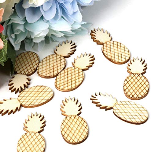 JANOU 50pcs Pineapple Wood Cutouts DIY Craft Embellishments Gift Unfinished Wooden Ornaments Decoration JANOU