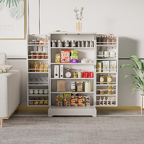 Shahoo Kitchen Pantry Storage Cabinet 41" Tall Freestanding Buffet with Doors and Adjustable Shelves for Entryway, Dining and Living Room, White - WoodArtSupply