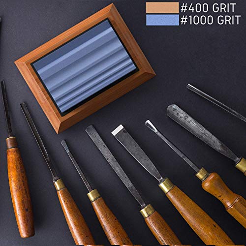 Sharp Pebble Sharpening Stones for Wood Carving Tools-Two Whetstones Grit 400 & 1000 Gouge Sharpener- Waterstone Sharpening System for Wood Carving Sharp Pebble