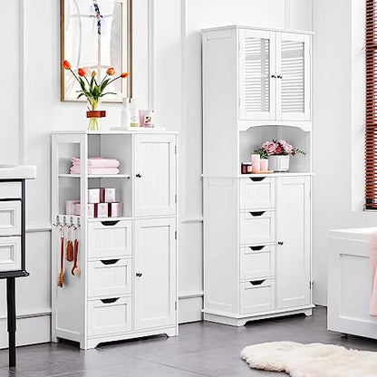 Yaheetech 42" Stylish Bathroom Storage Cabinet with 3 Drawers, 2 Open Shelves and 2 Doors - WoodArtSupply