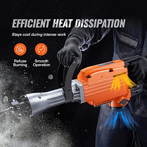 VEVOR Demolition Jack Hammer, MAX 2200W Electric Jackhammer Heavy Duty, 1350 BPM Concrete Breaker 4pcs Chisels Bit Chipping W/Case, Gloves VEVOR