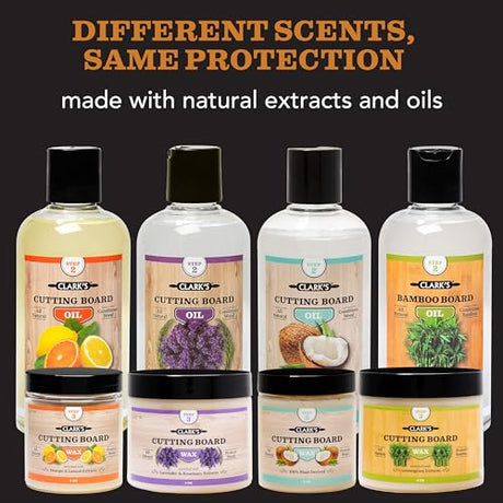CLARK’S Cutting Board Oil and Wax Kit – Set includes Food Grade Mineral Oil (12oz) and Finishing Carnauba Beeswax (6oz) to Condition and Protect CLARK'S
