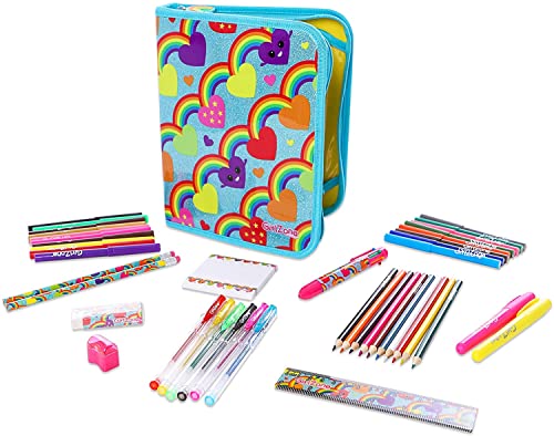 GirlZone Rainbow Jumbo Arts and Crafts Filled Stationery Pencil Case for Girls, Great Gift for Girls - WoodArtSupply