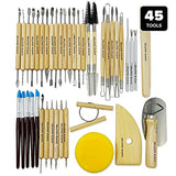 Pottery Tool Kit and Polymer Clay Tools Set for Modeling Sculpting Carving Tool Kit - 45 Pieces Ceramic Tools for Pottery Clay Sculpting Tools and HIPPIE CRAFTER
