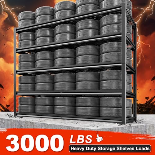 REIBII 55.2" W Garage Shelving Heavy Duty Garage Storage Shelves 3000LBS Adjustable 5 Tier Metal Shelving Unit for Storage Rack Storage Shelves REIBII