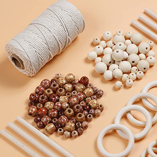 Incraftables Macrame Kits for Adults Beginners & Kids. Macrame Supplies with Natural Cotton Macrame Rope Cord, Wooden Sticks, Rings, Wood Beads, S - WoodArtSupply