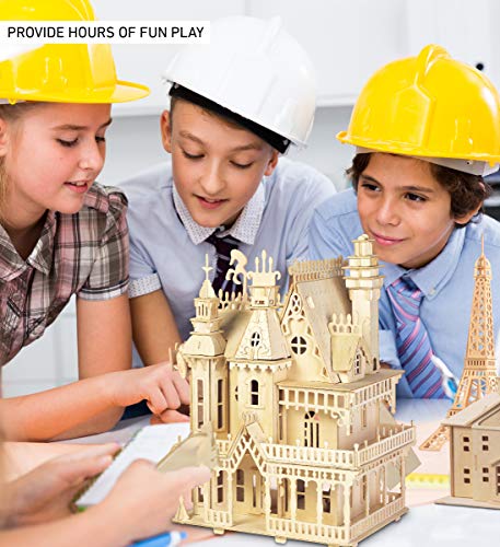 Puzzled 3D Puzzle Fantasy Villa Dollhouse Set Wood Craft Construction Model Kit, Fun Educational DIY Wooden Toy Assemble Unfinished Craft Hobby Puzzled
