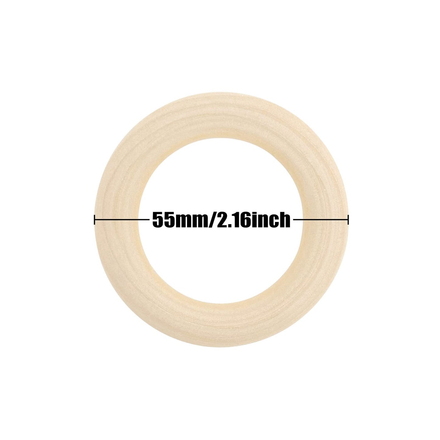 20PCS Natural Wood Rings for Crafts, Macrame Rings for DIY, Wooden Rings Without Paint, Pendant Connectors 55mm/2.2inch